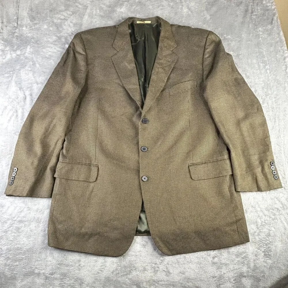 Joseph Abboud Blazer Mens 46 Long 100% Silk Houndstooth 3-Button Sport Coat